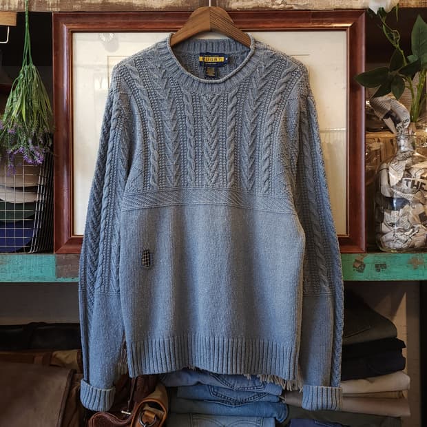 폴로 피셔맨 니트 데미지 디테일 패치워킹 인디고 블루 m