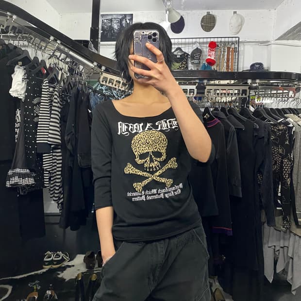 Wisdom 레오파드 스컬 티셔츠