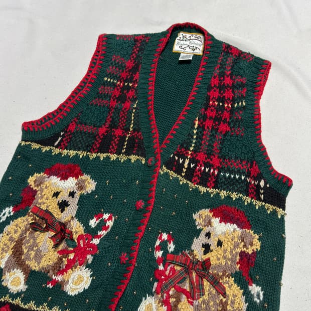 M 00s 티아라 크리스마스 핸드 니트 베스트
