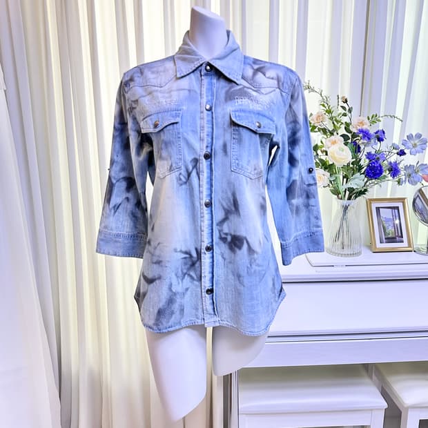 Bernings-Sho 버닝 쇼 블리치 자수 데님셔츠