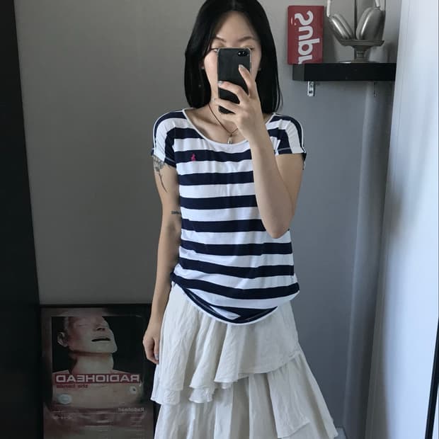 폴로 랄프로렌 포니로고 스트라이프 보트넥 반팔티