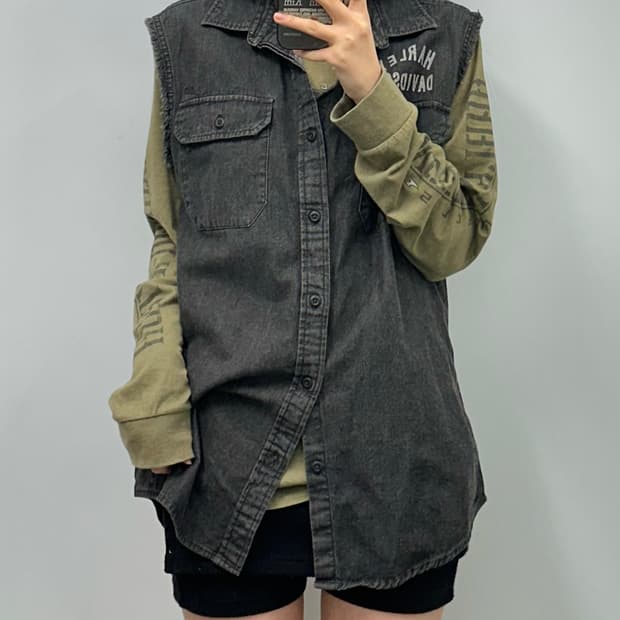 할리데비이슨 빈티지 로고 민소매 셔츠