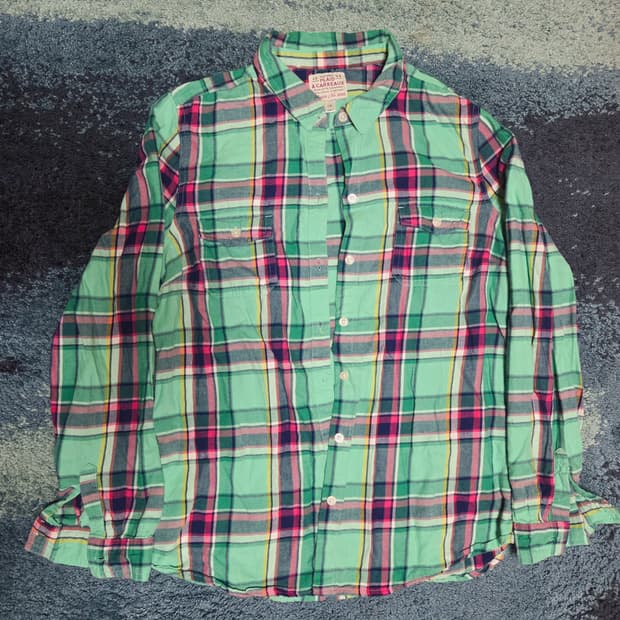 Old navy 그린 옐로우 체크므늬 버튼업 셔츠 