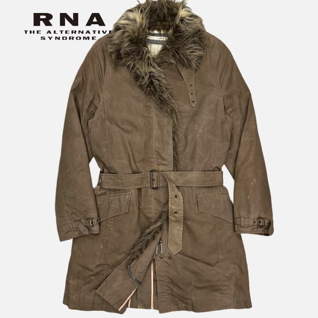 RNA grunge fur belted coat