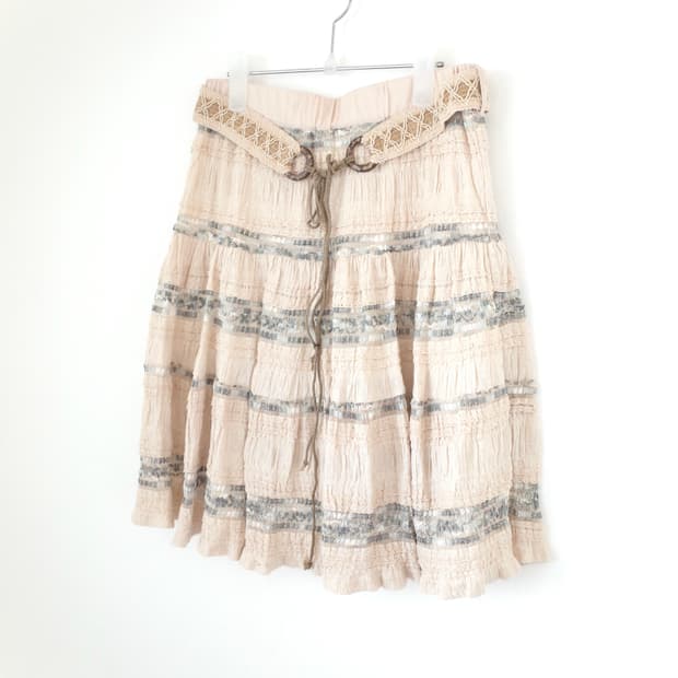 빈티지 벨트 플레어 레이스 스커트 모리걸