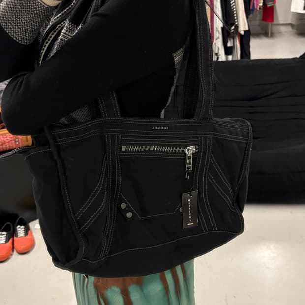 DIESEL stitch  tote bag black
