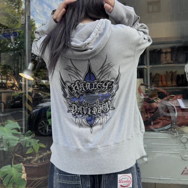 2009s 할리데이비슨 블루 블링 & 플레임 후드 집업