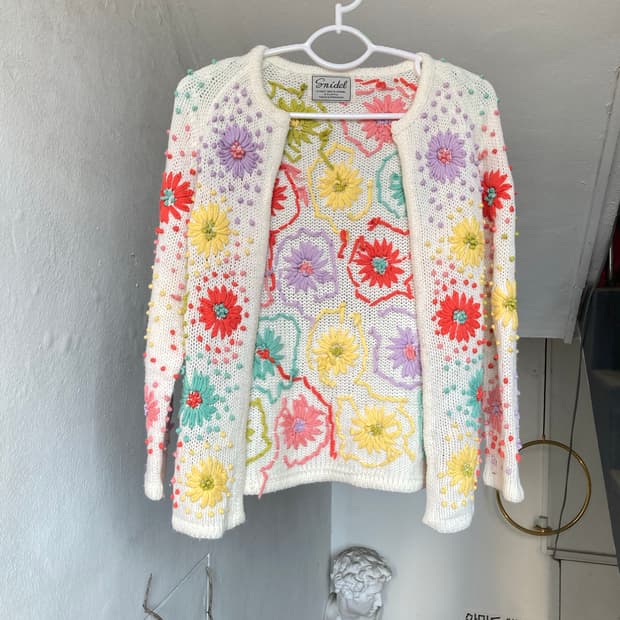 handmade 플라워 뜨개 가디건
