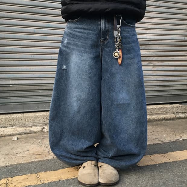 워싱 벌룬 데님 진청