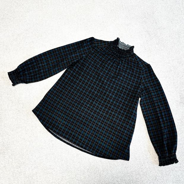 모리걸 빈티지 셔링 체크 블라우스