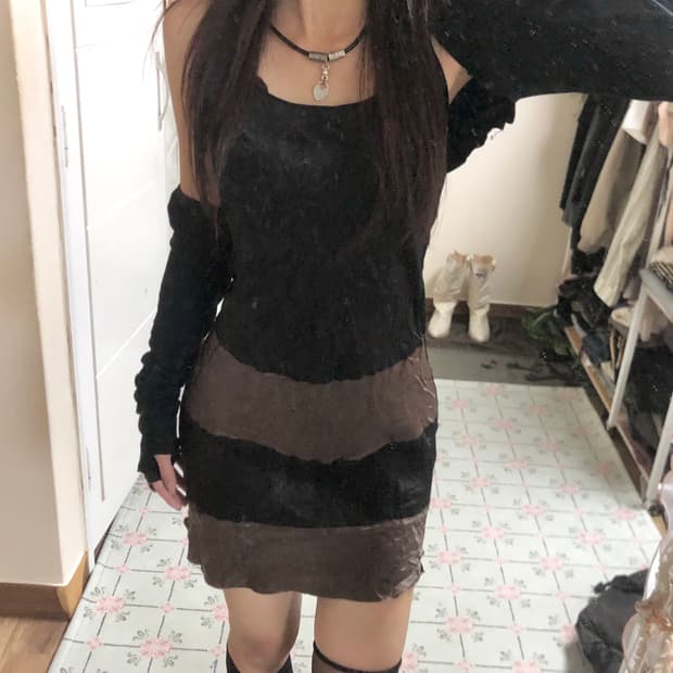 실크 배색 원피스