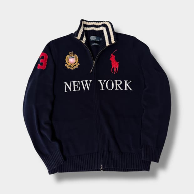 폴로 랄프로렌  치프키프 딥네이비 해비 코튼 투웨이 빅포니 니트 집업