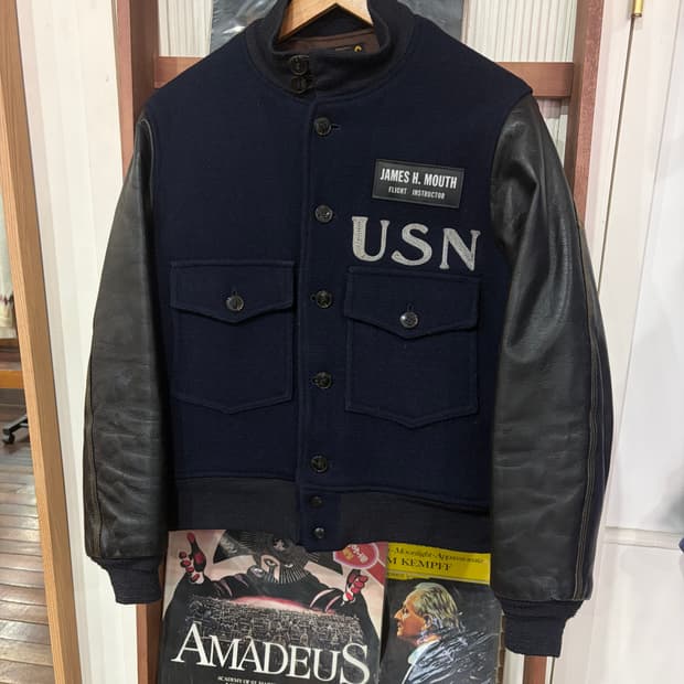 버즈릭슨 USN 레더 슬리브 울 자켓 S