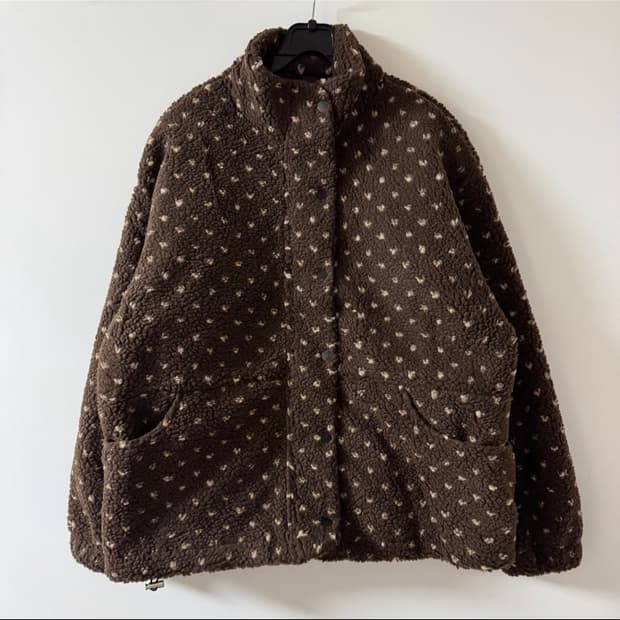 도트 뽀글이 누빔 점퍼 자켓 브라운