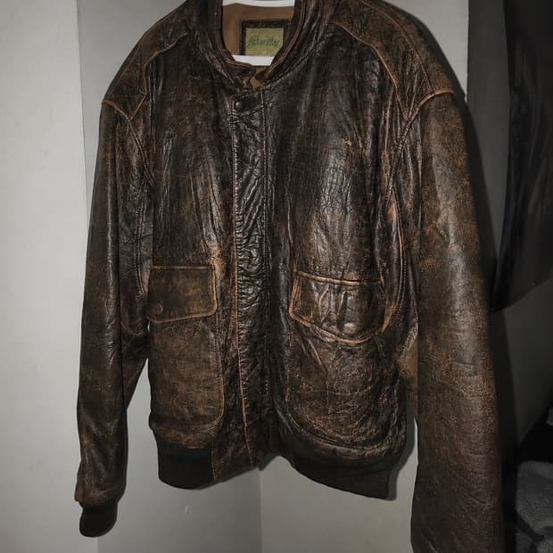 90s distressed brown leather jacket