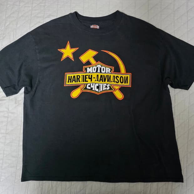 [XL] 90s 할리데이비슨 할리 러시안 키릴 빈티지 티셔츠