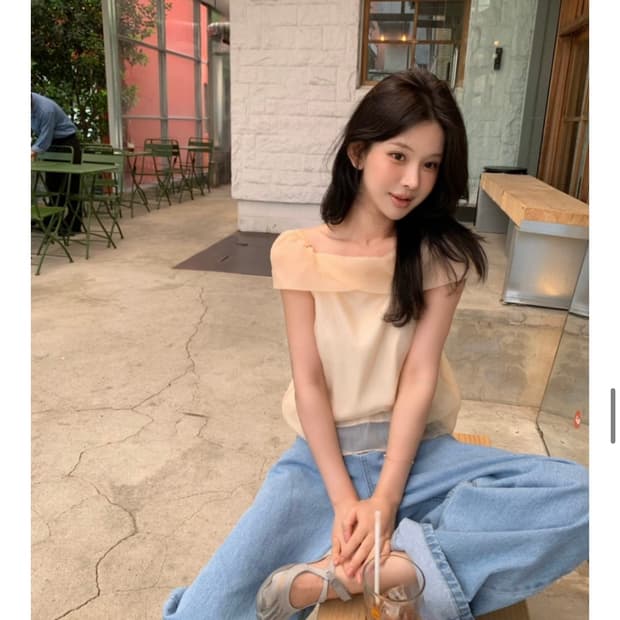 센느 오간자 블라우스 피치