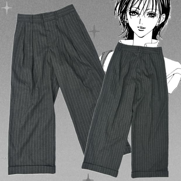 재팬 GU 스트라이프 롤업 핀터깔 핀턱 와이드 팬츠 슬랙스 정장바지