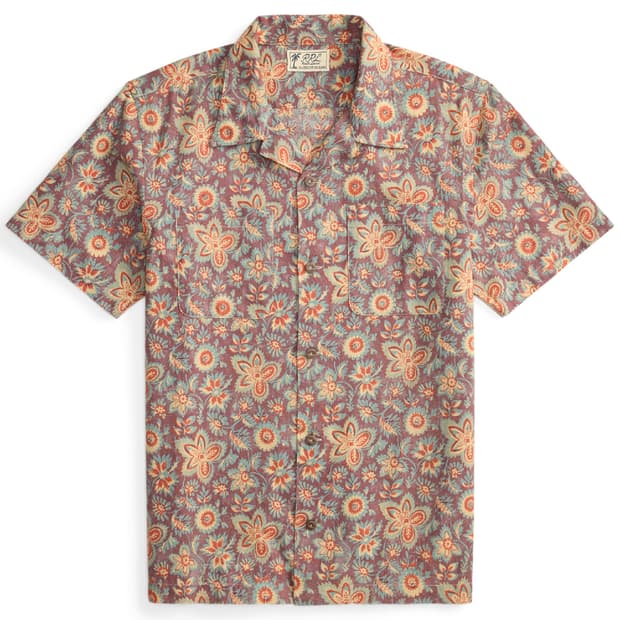 RRL 플로럴 프린트 리넨 코튼 캠프 셔츠