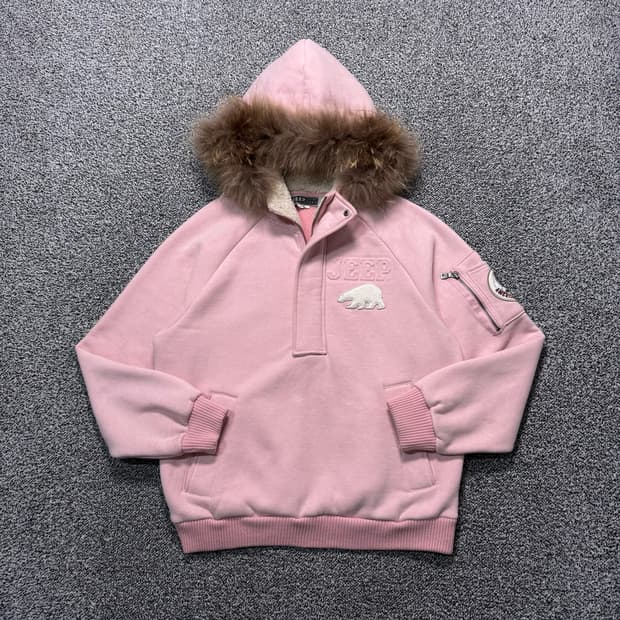 Name : Jeep 지프 연핑크컬러 반집업 후드퍼 울프죠 :) 