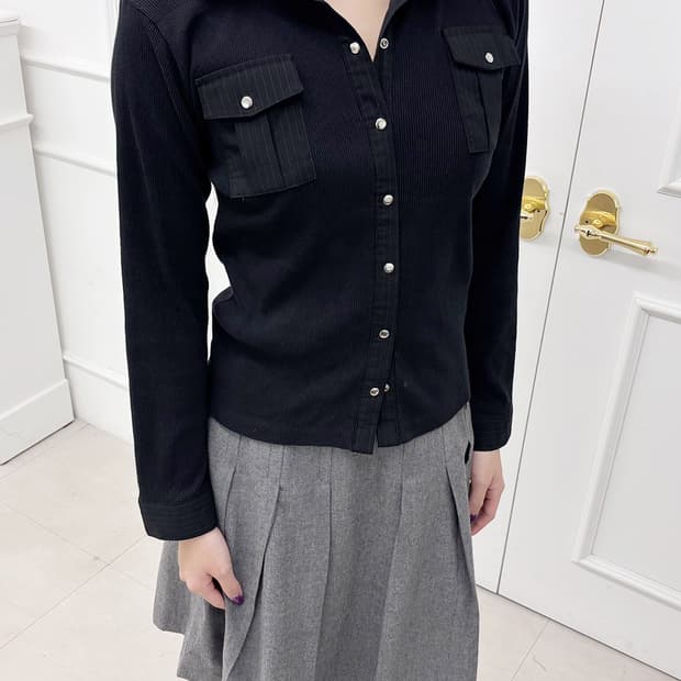 SENSUOUS stripe point ribbed snap top