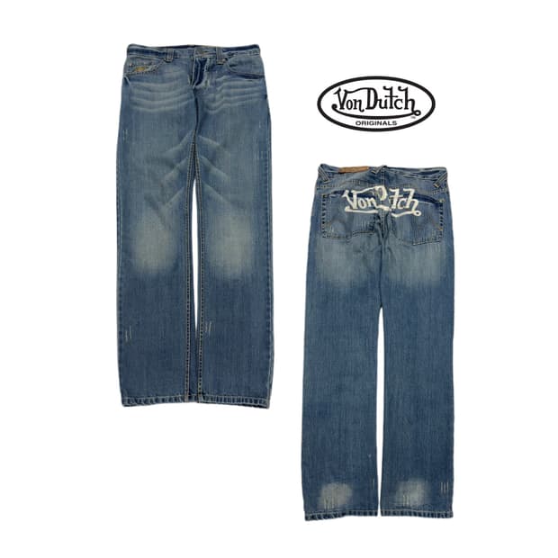 본더치 Y2K 빅로고 새깅 워싱 데님팬츠