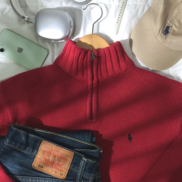 (WOMAN) 폴로랄프로렌 반집업 니트스웨터 XL 