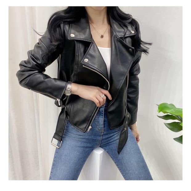 여성 슬림 블랙 래더 자켓s