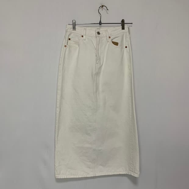 리바이스 화이트 아이보리 데님 트임 롱 스커트 25인치 빈티지 치마