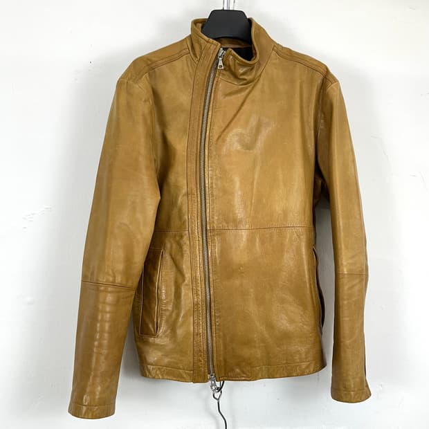 Asymmetric Curved Zip Goat Skin Jacket