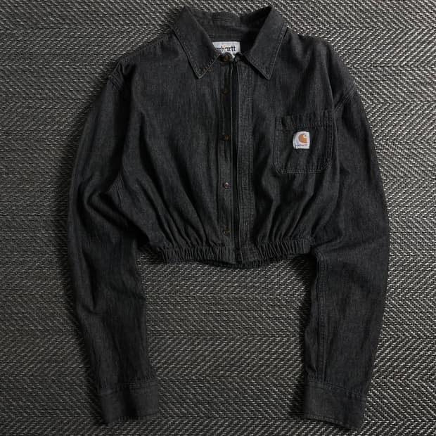 칼하트 크롭 리메이크 흑청 셔츠 자켓 o 3864
