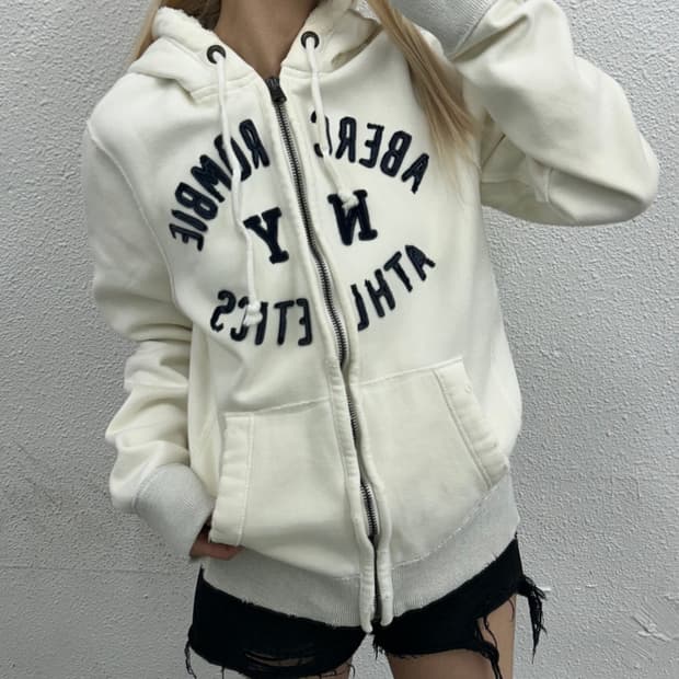 아베크롬비 네이비패치 화이트 후드집업 XL