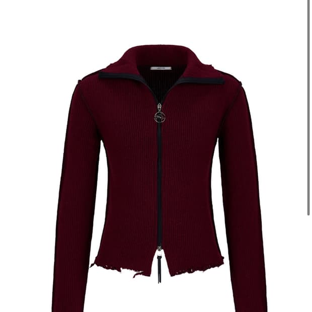 Destroyed Lip Knit Zip-Up Burgundy