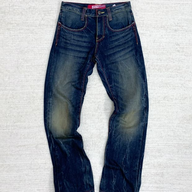 EVISU Red & Yellow Stitch Straight Jeans