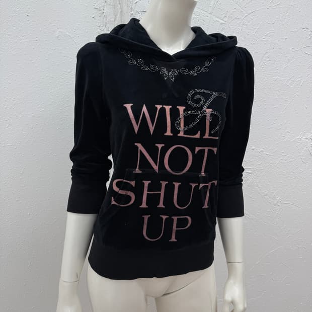 빈티지 Juicy Couture 블랙 로고 벨벳 후드티