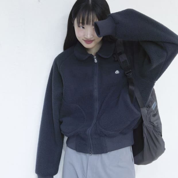 스마트어반유즈풀 suu 코이세이오 라운드 칼라 플리스 네이비 재킷 자켓