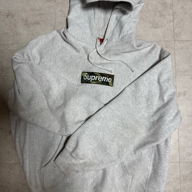 M)23fw 슈프림 박스로고 후드 그레이
