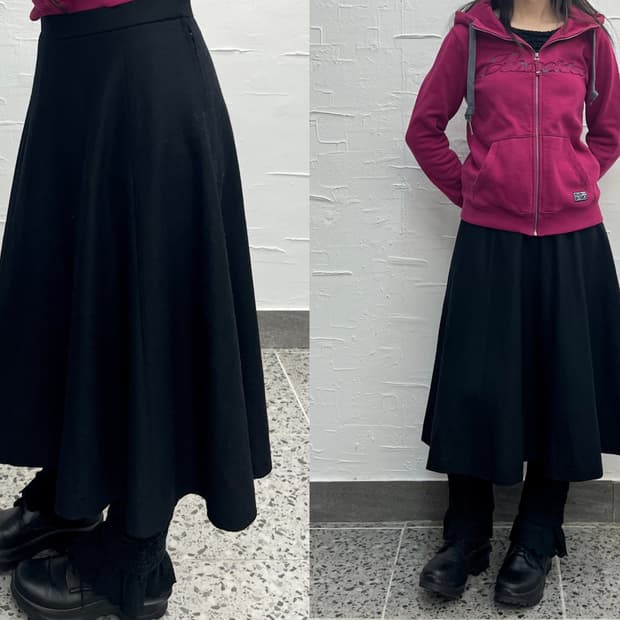 black wool midi skirt