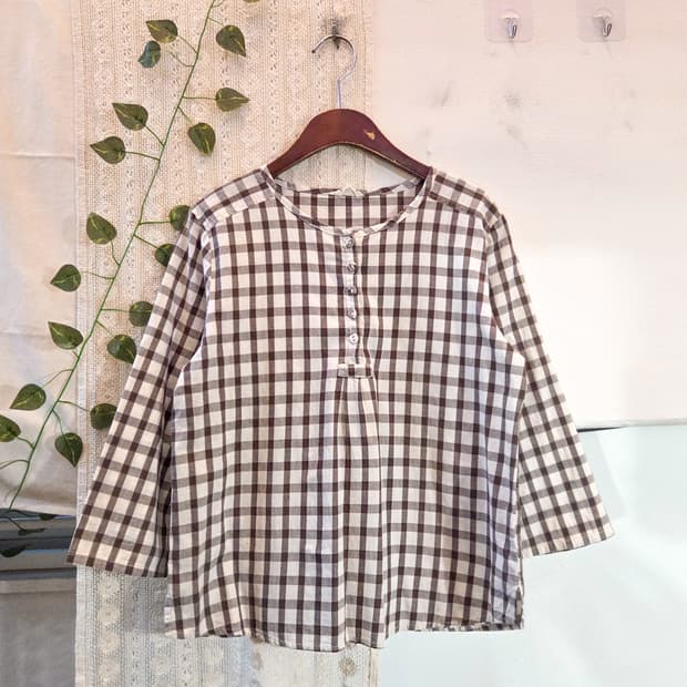 모리 체크 7부 블라우스