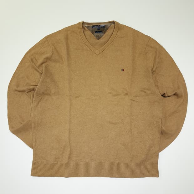 CL949 2XL 타미힐피거 00s 피마코튼캐시미어 카멜 V넥 니트