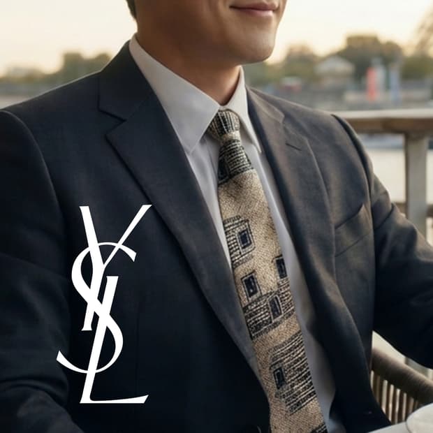 입생로랑 실크 베이지 패턴 넥타이 9.9cm A~B등급 K2376