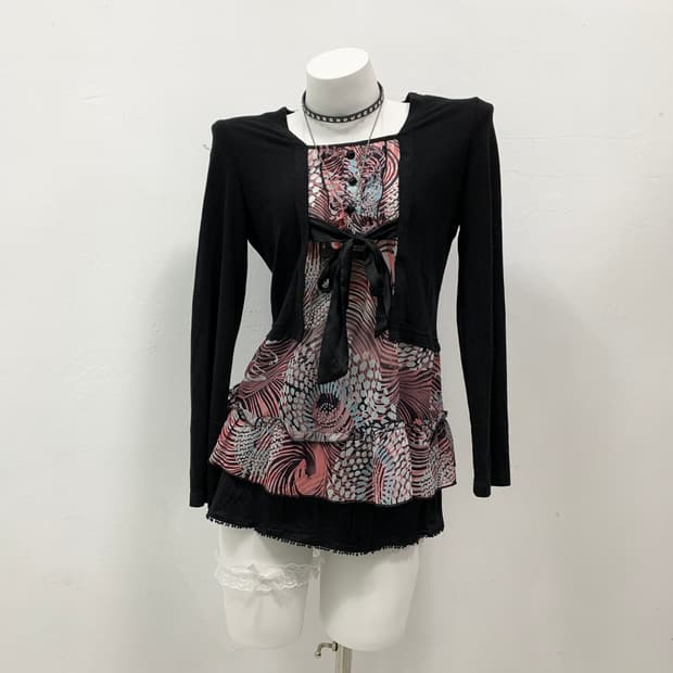 [MINGGE] 고딕 펑크 리본 롱슬리브