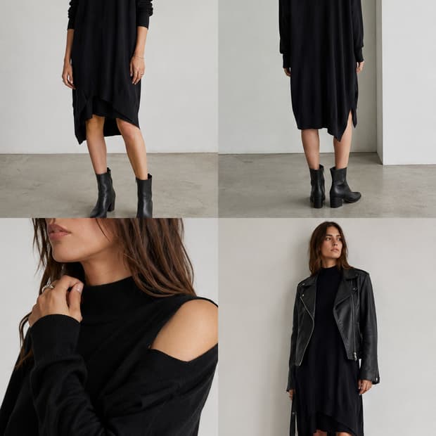 올세인츠 Allsaints 블랙 세실리 콜드숄더 니트 원피스 L