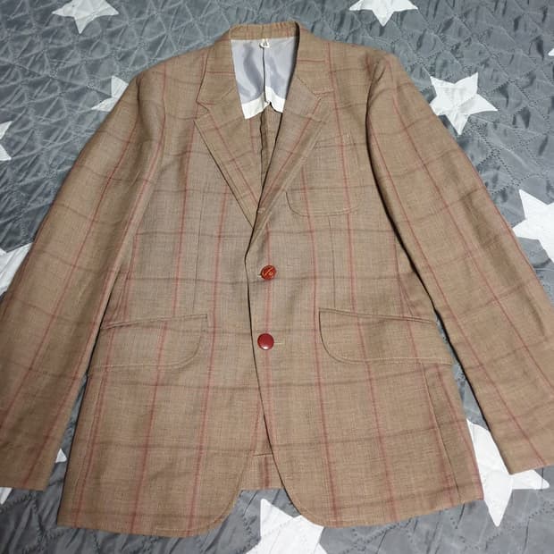 커스텀멜로우 빈티지 체크 간절기 블레이저 브라운 (95)