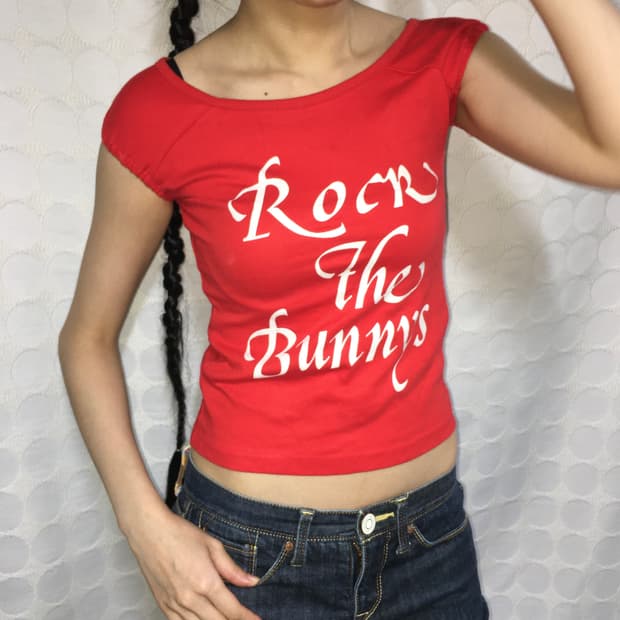 빈티지 레드 코튼 반팔 티셔츠