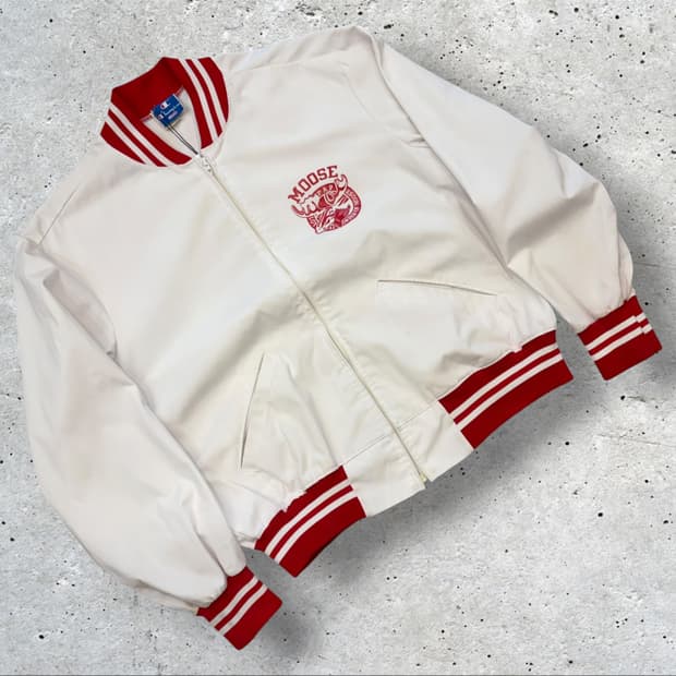 [L] 70s 챔피온 USA MOOSE 자켓 화이트/레드 빈티지 D653