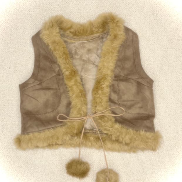 빈티지 스웨이드 폼폼이 베스트 그런지 너드 니혼진 라떼갸루 코코모리 큐빈