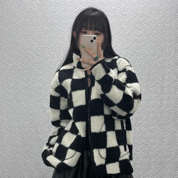 와릿이즌 비케이브 와키윌리 엔젤 체크 양털 플리스 자켓 S C09548