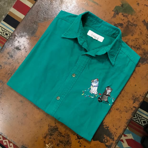 90s vtg 디즈니 자수 청록 코튼 셔츠 남성 115 빅사이즈 