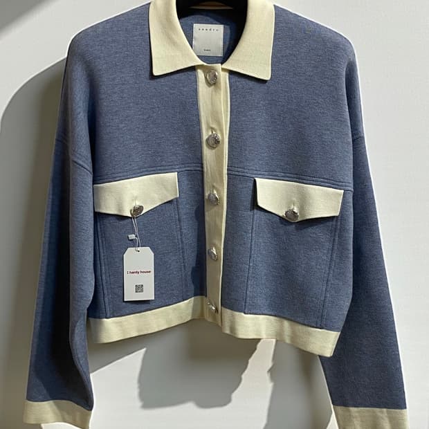 산드로 파리 배색 크롭 니트 자켓